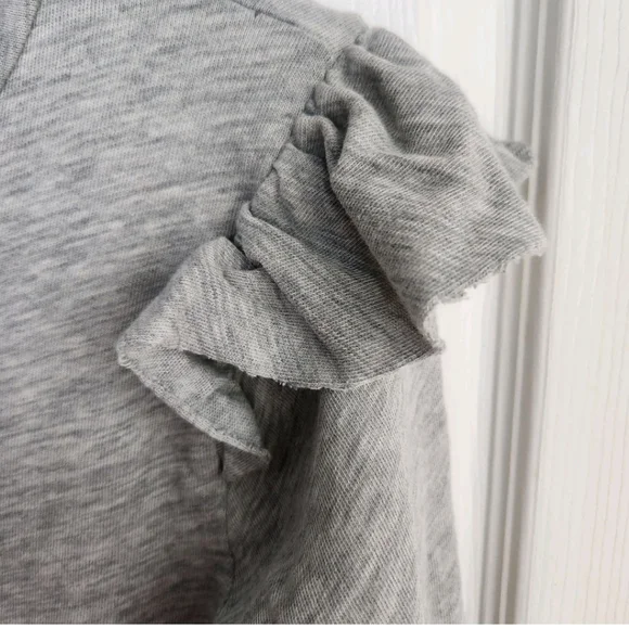 Frame Denim Women Large Heather Grey Ruffle Shoulder Long Sleeve Pullover Shirt - Picture 4 of 7